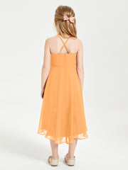 Junior Robes de Demoiselle d'Honneur Longueur de Mollet avec Jupe Asymétrique Mandarine