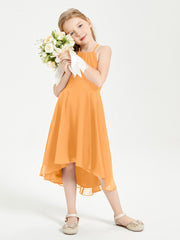 Junior Robes de Demoiselle d'Honneur Longueur de Mollet avec Jupe Asymétrique Mandarine