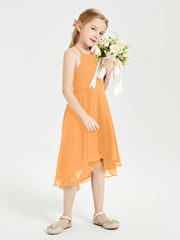 Junior Robes de Demoiselle d'Honneur Longueur de Mollet avec Jupe Asymétrique Mandarine