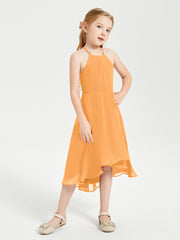Junior Robes de Demoiselle d'Honneur Longueur de Mollet avec Jupe Asymétrique Mandarine