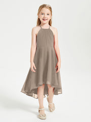 Junior Robes de Demoiselle d'Honneur Longueur de Mollet avec Jupe Asymétrique Taupe