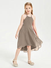 Junior Robes de Demoiselle d'Honneur Longueur de Mollet avec Jupe Asymétrique Taupe