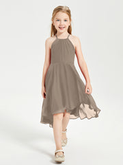 Junior Robes de Demoiselle d'Honneur Longueur de Mollet avec Jupe Asymétrique Taupe