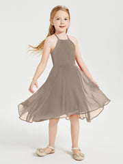 Junior Robes de Demoiselle d'Honneur Longueur de Mollet avec Jupe Asymétrique Taupe