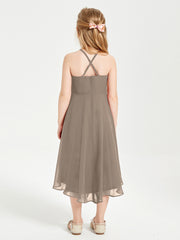 Junior Robes de Demoiselle d'Honneur Longueur de Mollet avec Jupe Asymétrique Taupe