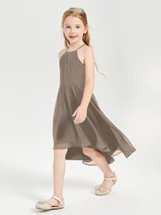 Junior Robes de Demoiselle d'Honneur Longueur de Mollet avec Jupe Asymétrique Taupe