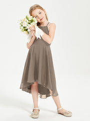 Junior Robes de Demoiselle d'Honneur Longueur de Mollet avec Jupe Asymétrique Taupe