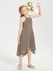 Junior Robes de Demoiselle d'Honneur Longueur de Mollet avec Jupe Asymétrique Taupe