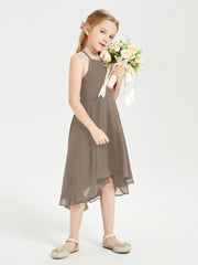 Junior Robes de Demoiselle d'Honneur Longueur de Mollet avec Jupe Asymétrique Taupe