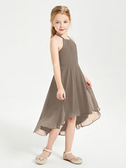 Junior Robes de Demoiselle d'Honneur Longueur de Mollet avec Jupe Asymétrique Taupe