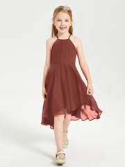 Junior Robes de Demoiselle d'Honneur Longueur de Mollet avec Jupe Asymétrique Terracotta