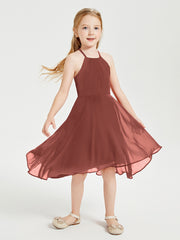 Junior Robes de Demoiselle d'Honneur Longueur de Mollet avec Jupe Asymétrique Terracotta