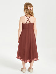 Junior Robes de Demoiselle d'Honneur Longueur de Mollet avec Jupe Asymétrique Terracotta