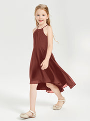 Junior Robes de Demoiselle d'Honneur Longueur de Mollet avec Jupe Asymétrique Terracotta
