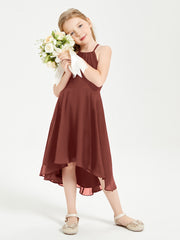 Junior Robes de Demoiselle d'Honneur Longueur de Mollet avec Jupe Asymétrique Terracotta