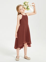 Junior Robes de Demoiselle d'Honneur Longueur de Mollet avec Jupe Asymétrique Terracotta