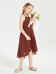 Junior Robes de Demoiselle d'Honneur Longueur de Mollet avec Jupe Asymétrique Terracotta