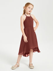 Junior Robes de Demoiselle d'Honneur Longueur de Mollet avec Jupe Asymétrique Terracotta