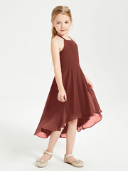 Junior Robes de Demoiselle d'Honneur Longueur de Mollet avec Jupe Asymétrique Terracotta