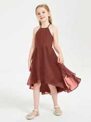 Junior Robes de Demoiselle d'Honneur Longueur de Mollet avec Jupe Asymétrique Terracotta