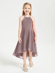 Junior Robes de Demoiselle d'Honneur Longueur de Mollet avec Jupe Asymétrique Vintage Mauve