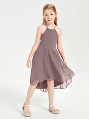 Junior Robes de Demoiselle d'Honneur Longueur de Mollet avec Jupe Asymétrique Vintage Mauve