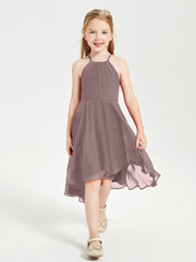 Junior Robes de Demoiselle d'Honneur Longueur de Mollet avec Jupe Asymétrique Vintage Mauve