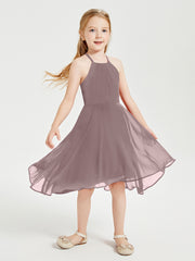 Junior Robes de Demoiselle d'Honneur Longueur de Mollet avec Jupe Asymétrique Vintage Mauve