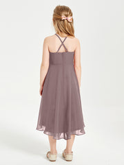 Junior Robes de Demoiselle d'Honneur Longueur de Mollet avec Jupe Asymétrique Vintage Mauve