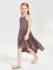 Junior Robes de Demoiselle d'Honneur Longueur de Mollet avec Jupe Asymétrique Vintage Mauve