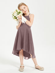 Junior Robes de Demoiselle d'Honneur Longueur de Mollet avec Jupe Asymétrique Vintage Mauve