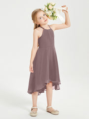 Junior Robes de Demoiselle d'Honneur Longueur de Mollet avec Jupe Asymétrique Vintage Mauve