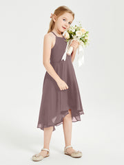 Junior Robes de Demoiselle d'Honneur Longueur de Mollet avec Jupe Asymétrique Vintage Mauve