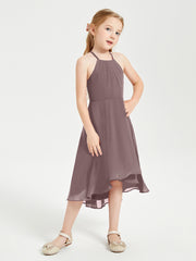 Junior Robes de Demoiselle d'Honneur Longueur de Mollet avec Jupe Asymétrique Vintage Mauve