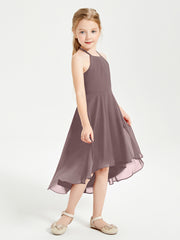 Junior Robes de Demoiselle d'Honneur Longueur de Mollet avec Jupe Asymétrique Vintage Mauve