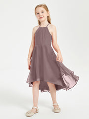 Junior Robes de Demoiselle d'Honneur Longueur de Mollet avec Jupe Asymétrique Vintage Mauve
