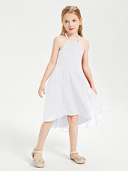 Junior Robes de Demoiselle d'Honneur Longueur de Mollet avec Jupe Asymétrique Blanc