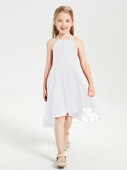 Junior Robes de Demoiselle d'Honneur Longueur de Mollet avec Jupe Asymétrique Blanc