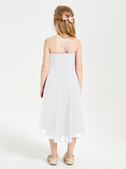 Junior Robes de Demoiselle d'Honneur Longueur de Mollet avec Jupe Asymétrique Blanc
