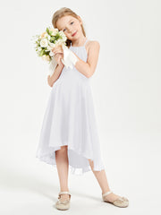 Junior Robes de Demoiselle d'Honneur Longueur de Mollet avec Jupe Asymétrique Blanc