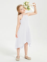 Junior Robes de Demoiselle d'Honneur Longueur de Mollet avec Jupe Asymétrique Blanc