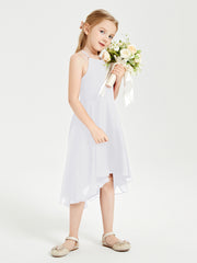 Junior Robes de Demoiselle d'Honneur Longueur de Mollet avec Jupe Asymétrique Blanc
