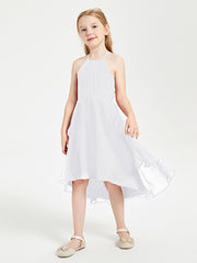 Junior Robes de Demoiselle d'Honneur Longueur de Mollet avec Jupe Asymétrique Blanc