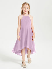 Junior Robes de Demoiselle d'Honneur Longueur de Mollet avec Jupe Asymétrique Glycine