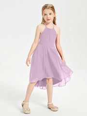 Junior Robes de Demoiselle d'Honneur Longueur de Mollet avec Jupe Asymétrique Glycine