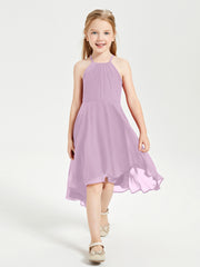 Junior Robes de Demoiselle d'Honneur Longueur de Mollet avec Jupe Asymétrique Glycine