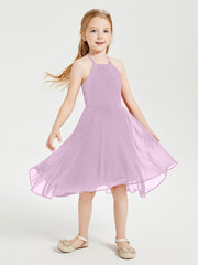 Junior Robes de Demoiselle d'Honneur Longueur de Mollet avec Jupe Asymétrique Glycine
