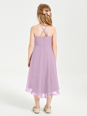 Junior Robes de Demoiselle d'Honneur Longueur de Mollet avec Jupe Asymétrique Glycine