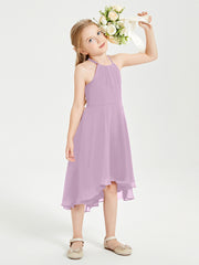 Junior Robes de Demoiselle d'Honneur Longueur de Mollet avec Jupe Asymétrique Glycine