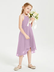 Junior Robes de Demoiselle d'Honneur Longueur de Mollet avec Jupe Asymétrique Glycine